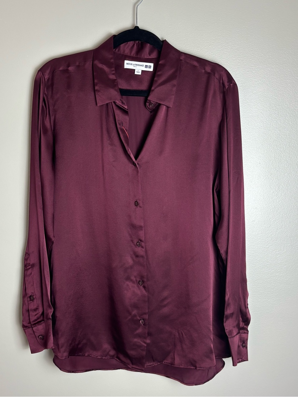 NEW Uniqlo Women's Ines De La Fressange 100% Silk Button-Down Shirt Wine Large